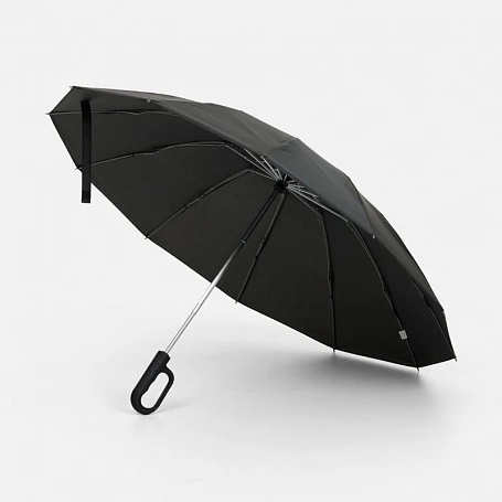 Зонт обратного сложения inLoop с ручкой-карабином, черный