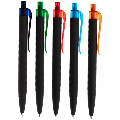 Ручка шариковая Prodir QS01 PRT-T Soft Touch, черная с голубым