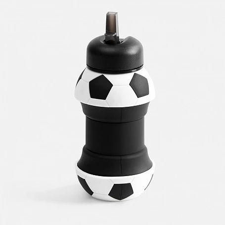 Складная бутылка для воды Football Flex, белая с черным