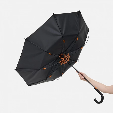 Зонт-трость Hidecolor с цветными спицами, черный с оранжевым