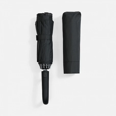 Зонт обратного сложения inLoop с ручкой-карабином, черный