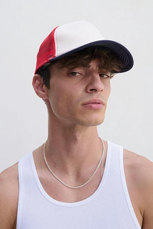 Бейсболка Blink, молочно-белая с синим (деним)